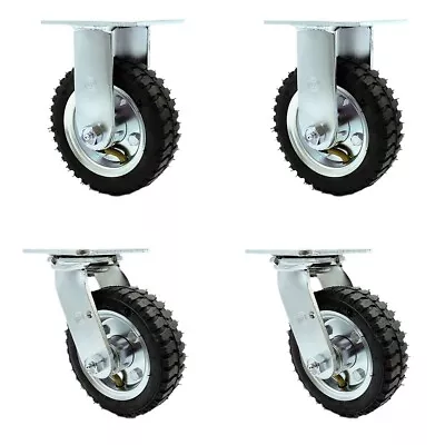 6 Inch Black Pneumatic Wheel Caster Set 2 Swivel 2 Rigid Service Caster Brand • $156.15