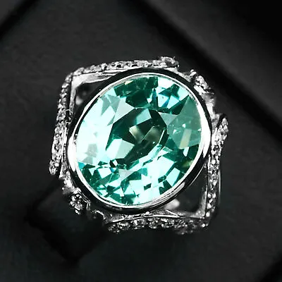 Green Paraiba Tourmaline Oval 8.0Ct 925 Sterling Silver Exquisite Rings Size 6 • $29.99