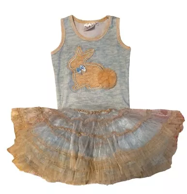 Ooh! La La Couture Easter Girls Tutu Dress Sz 3T Light  Blue Tulle Tan Bunny • $35