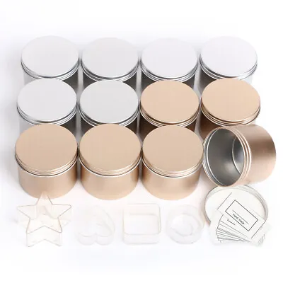 16pcs Round Candle Tins Silver Gold Metal Tin For Wax Soy Making Container Jar • £11.39