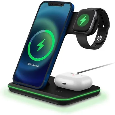 3In1 Wireless Charger Dock Charging Stand For Apple Watch IPhone 15 14 13 Pro 12 • £20.99
