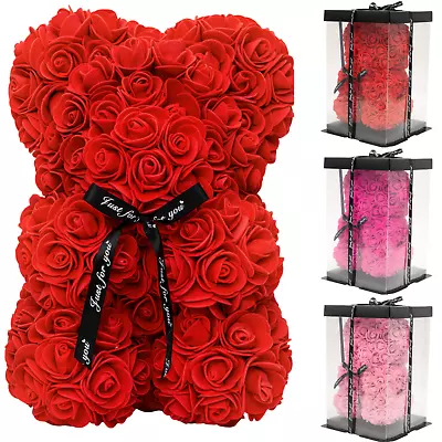 Rose Bear Flower Foam Teddy Box Birthday Wedding Valentine Lovers Gift Box 25cm • £14.99