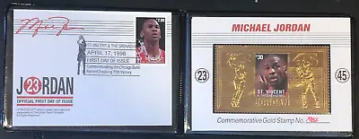 Michael Jordan St. Vincent First Day Issue Gold Stamp 1996 Upper Deck COA & Book • $29.95