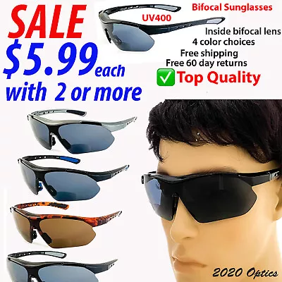 😎 Bifocal Sunglasses Men Sport Wrap Sun Reading Glasses Women Half Semi Rimless • $9.50