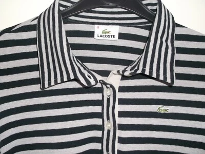£18 • Buy Womens Lacoste Striped Top Long Sleeve Polo 38 Inch Chest Blue/grey