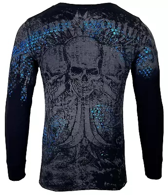 Xtreme Couture By Affliction Men's Thermal Shirt SHERWOOD Black Skull Tattoo • $27.95