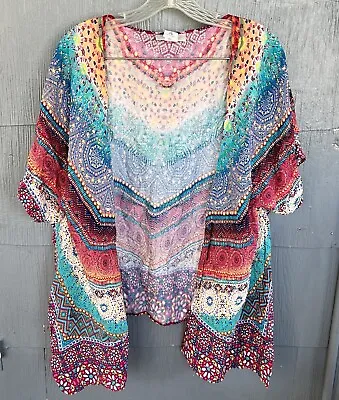 La Blanca Resort Wear Kimono Swim Cover Up Womens L XL Colorful Floral Beach • $26.99