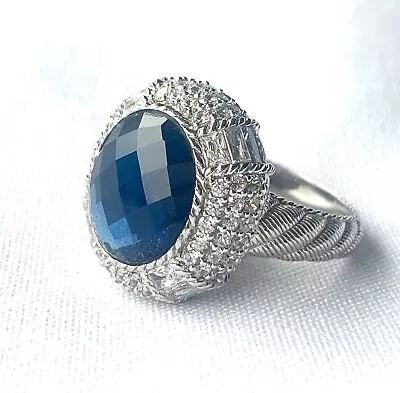 Judith Ripka Blue Quartz & Hematite Ring. Sterling Silver & QZ. Size 11. New! • $199