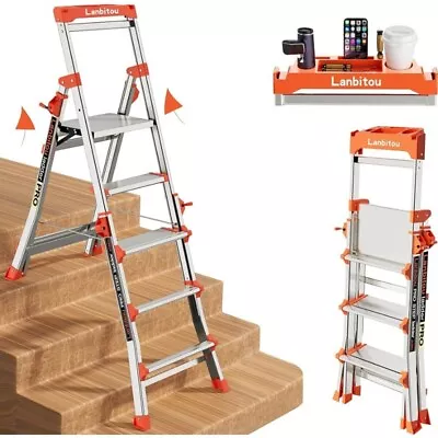 Ladder Aluminum 5 Step Ladder With HandrailsAnti-Slip Wide Pedal Tool Platorm • $142.49