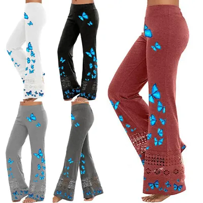 $33.15 • Buy Women's Loose Hollow Yoga Trousers Elastic Waist Palazoo Casual Wide Legs Pants