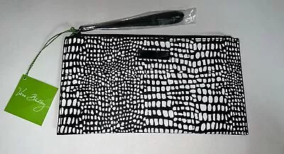 Vera Bradley MIDNIGHT SNAKESKIN Slim Zip Wristlet Black White Faux Leather • $14.99