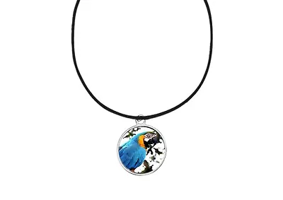 Macaw Parrot Codesd14 DOME On A 18  Black Cord Necklace Jewellery Gift Handmade • $9.98