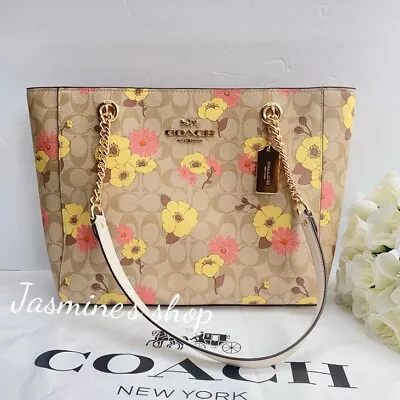 NWT Coach Cammie Chain Tote In Signature Canvas With Floral Cluster Print CH545 • $219