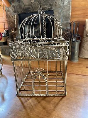 Vintage Metal Gold Hanging Bird Cage~Planter~Candle~French Country • $32.99