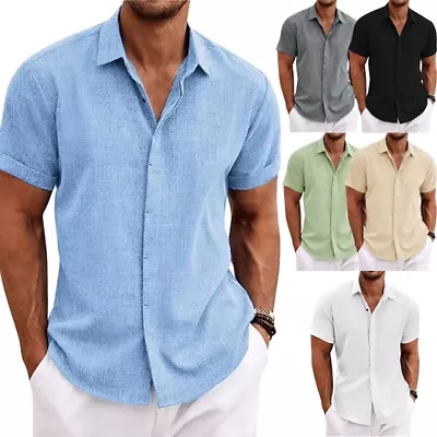 Short Sleeve Button-Up Casual Men's Cuban Guayabera Beach Wedding Dress Shirt US • $25.77