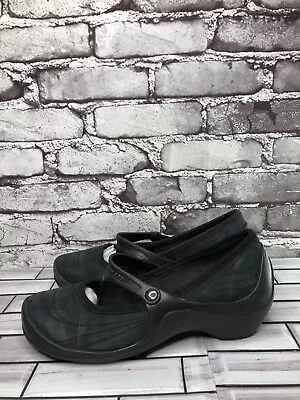 Crocs 10889 Black Nubuck Mary Jane Strap Wedge Heel Shoes Women Sz 8US/39EU • $20.39