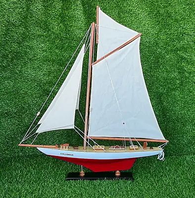 $80 • Buy 1:60 Red Columbia Pond Yatch Model Handmade Wooden Sailing Home Decoratrions