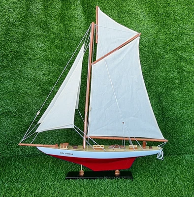 $80 • Buy 1:60 Red Columbia Pond Yatch Model Handmade Wooden Sailing Home Decoratrions