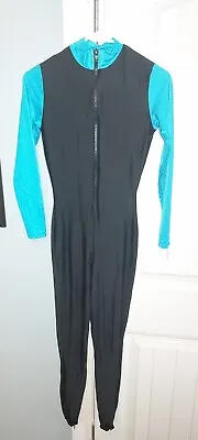 VTG 80's Black With Blue Shiny Shimmer Diveskin Unitard By Henderson;M;EUC;Rare! • $39.99