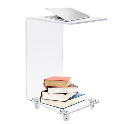 Acrylic Movable Clear Bedside Table C-Shaped End Table Snack Table On Wheels! • $89.30