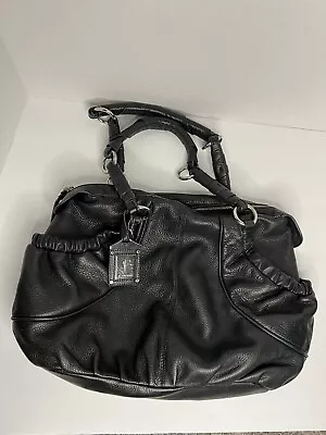 B Makowsky Leather Shoulder Bag Tote Black Cheetah Lined Silver Hardware • $35.54