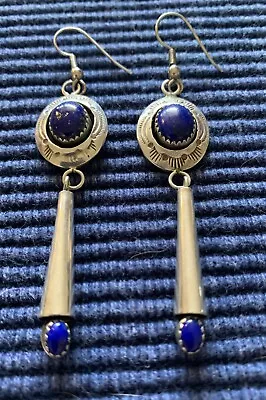 Navajo Sterling Silver Lapis Lazuli 3  Earrings • $58