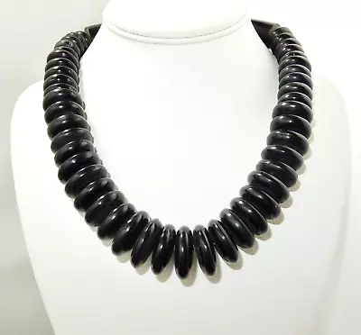 Vintage Catherine Noll Necklace Polished Black Horn Graduated Beads 20  • $75