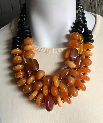 Vintage CHICO'S  Scarlet  Multi Strand Necklace W FAUX AMBER BEADS • $55