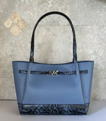 Michael Kors Reed Large Belted Tote Shoulder Bag Exotic Natural/denim • $119.80