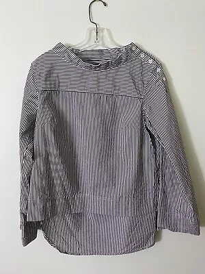 J Crew H0948 Hi Lo Button Shoulder Long Sleeve Striped Black White Blouse SP • $9