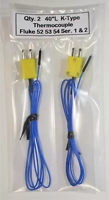 QTY 2 K-Type Thermocouple W/ 40 L Lead & Std. Plug Fits Fluke 52 54 Series 1 & 2 • $8.40