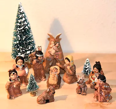 Indian Miniature Christmas Nativity Set 10 Pieces + Bonus Trees PanOrama Gifts • $35