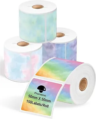 4 Rolls 50x50mm Self-Adhesive Thermal Label Sticker Paper For Phomemo M110 M220 • £16.99