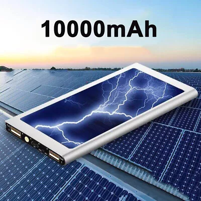 $14.81 • Buy Portable 10000mah Solar Power Bank 2USB Backup Battery Charger For Mobile Phone