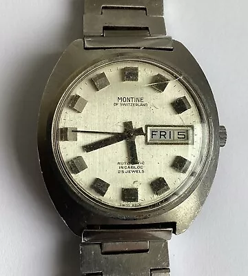 Vintage Montine Of Switzerland Automatic Incabloc Mens Day Date Watch Non Wrking • $62.23