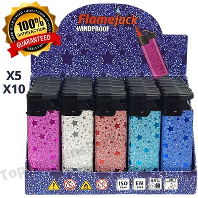 £2.25 • Buy FlameJack Jet Lighter Set GLITTER STARS Windproof Dustproof BLING Gas Refillable