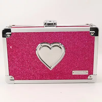 Vaultz Pencil Case Locking Pink Sparkle Heart Metal Frame Mesh Inside Pocket • $7.34