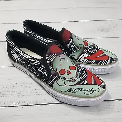 Ed Hardy Wes Skull Men S Slip-On Sneakers Size 10 • $39.99