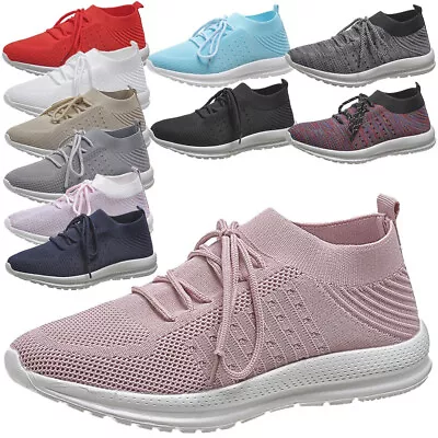 Womens Fitness Running Trainers Jogging Comfort Sports Hiking Walking Shoes Size • £6.99