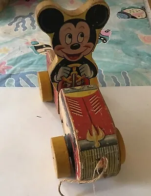 Vintage Fisher Price Mickey Mouse Puddle Jumper Pull Toy • $7.50