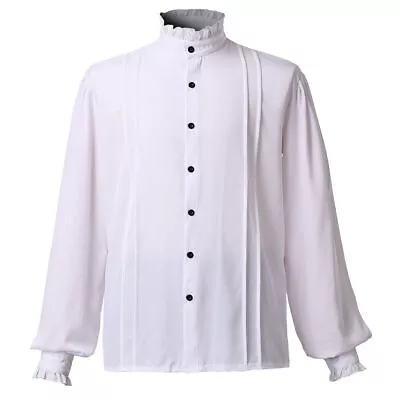 Medieval Men Ruffle Collar Shirt Victorian Shirt Stand Collar Gothic Mens Shirt • £22.79