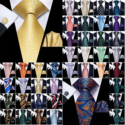 USA Mens ALL Silk Tie Striped Solid Paisley Necktie Hanky Cufflink Set Wedding • $23.98