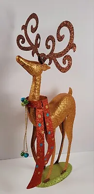 VTG Metal Multicolor Glittered Standing Reindeer Christmas Decor 21.5  Tall  • $17.99