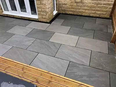 Kandla Grey Riven Indian Sandstone 600x900 Natural Garden Paving Slabs 22mm Cal • £525