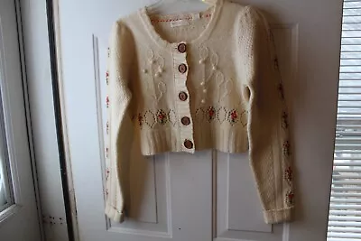 Anthropologie Sleepin On Snow Wool & Mohair Cropped Cardigan Sweater Sz S • $45