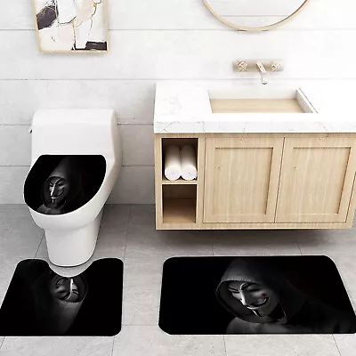 $29.44 • Buy V For Vendetta Bathroom Rugs Set 3 Pieces Anti-slip Bath Mats Toilet Lid Cover