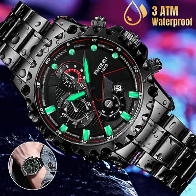 Waterproof Men's Watch Classic Stainless Steel Quartz Luminous Luxury Wristwatch • $13.48