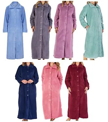 Slenderella Ladies Button Up Dressing Gown Waffle Fleece Ankle Length Bath Robe • £46.75