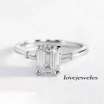 2CT VVS1 Emerald Cut Real Moissanite 3-Stone Engagement Wedding Ring 925 Silver • $156.83