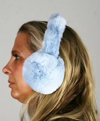 New Sky Blue Rex Rabbit Fur Ear Muffs • $21.99